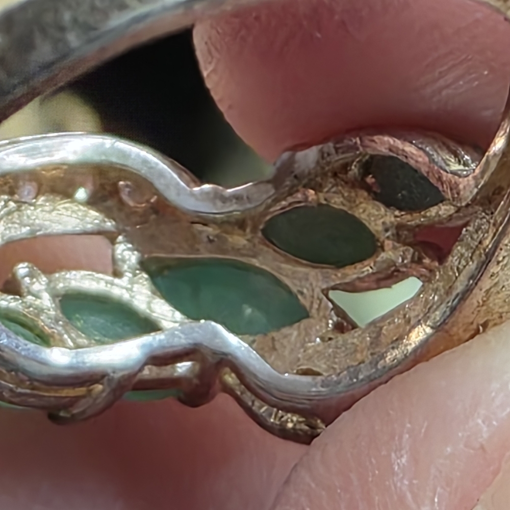 DBJ Jasco 925 Sterling Jade Marquise Cluster Ring Size 7 959 - Picture 11 of 14